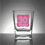 Szklanka whisky brokat - 30 urodziny (herb, różowe tło)