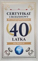 Karnet - Certyfikat urodzinowy 40 latka