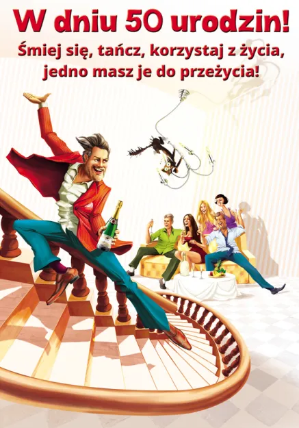 Karnet A5 - W dniu 50 urodzin Śmiej się, tańcz, kożystaj z życia jedno masz je do przeżycia 