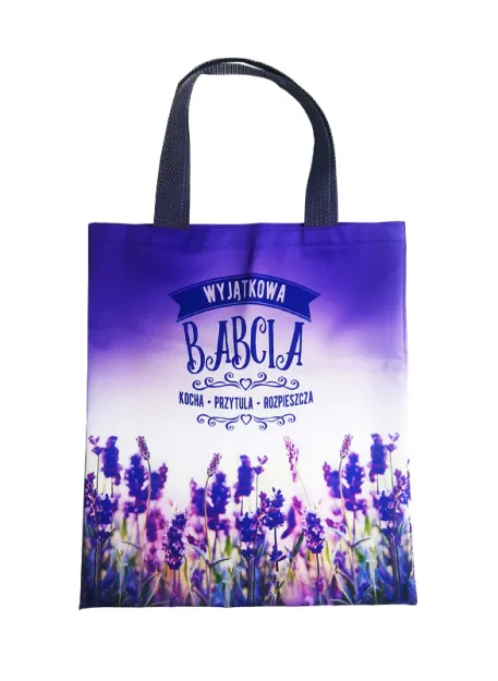 Torba kolorowa - (lawenda) Wyjątkowa Babcia. Kocha, przytula, rozpieszcza.