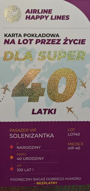 Karnet SE 40R - Karta pokładowa na lot przez życie dla Super 40-latki