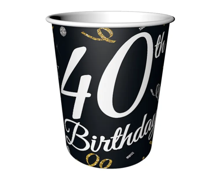 Kubeczki papierowe - 40 birthday (6 sztuk)
