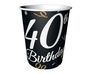 Kubeczki papierowe - 40 birthday (6 sztuk)