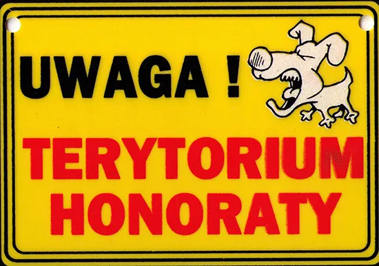Tabliczka żółta - Uwaga! Terytorium Honoraty