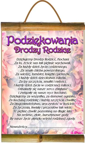 Dyplom z bambusem - Podziękowania. Drodzy rodzice