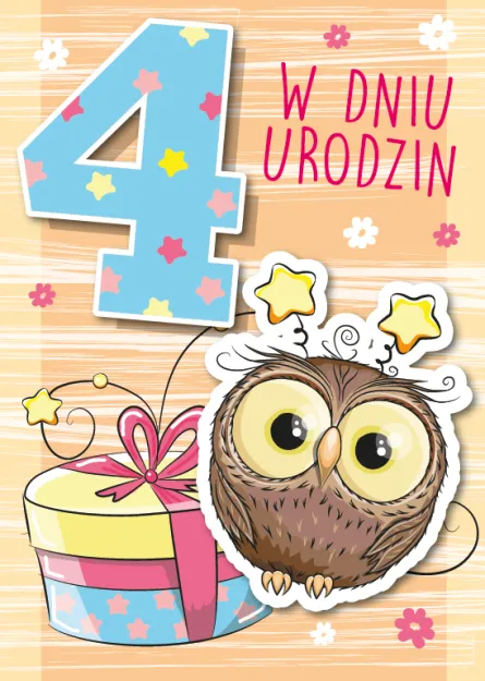Karnet 3D z życzeniami - 4 lata. W dniu urodzin.