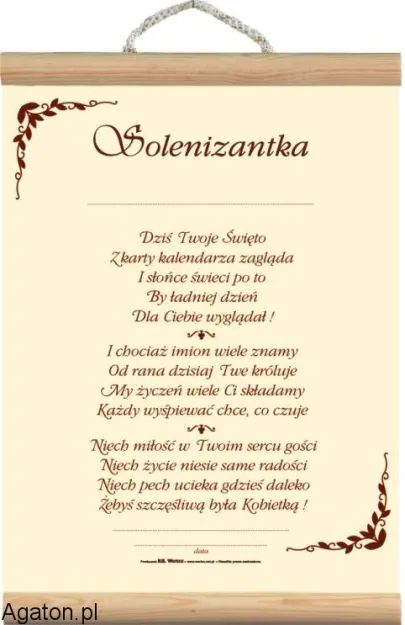 Dyplom dla solenizantki - życzenia z okazji imienin