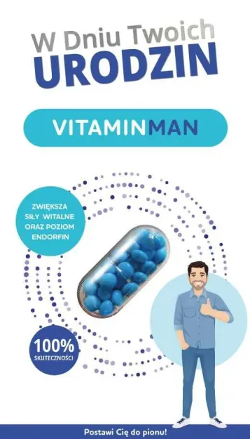 Karnet + drażetki (niebieskie) - W dniu urodzin - Vitaminman