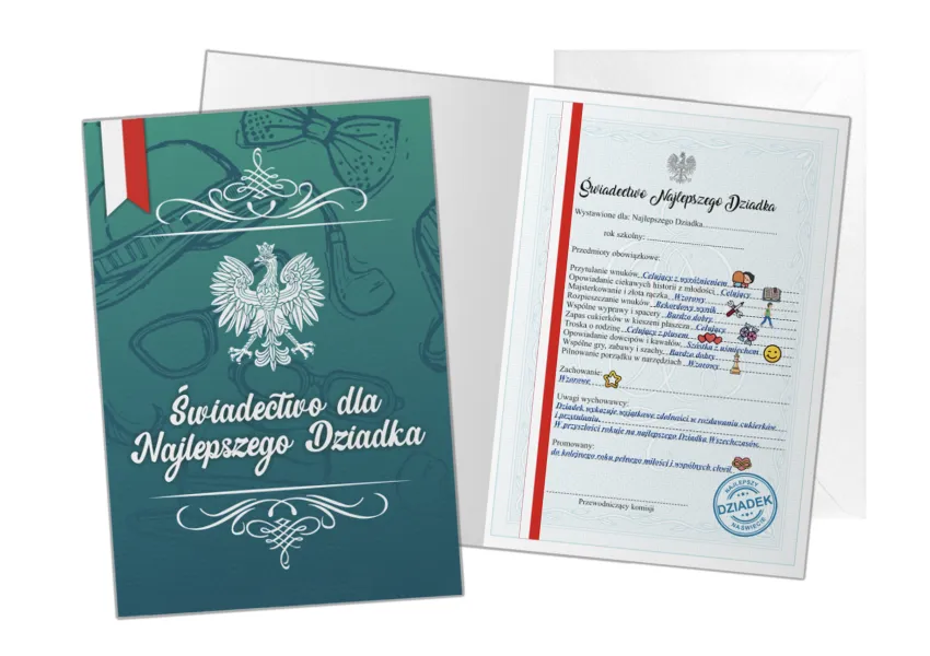 Kartka C5 - Świadectwo dla najlepszego Dziadka
