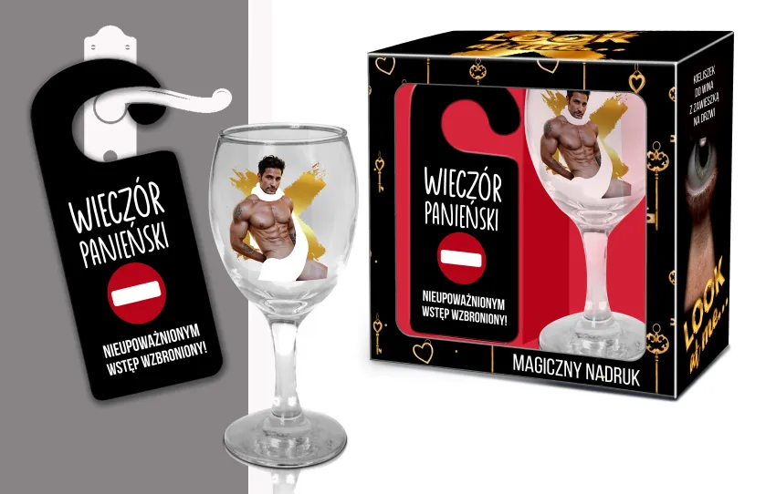 Kieliszek + zawieszka na drzwi - Wieczór panieński. Nieupoważnionym wstęp wzbroniony!
