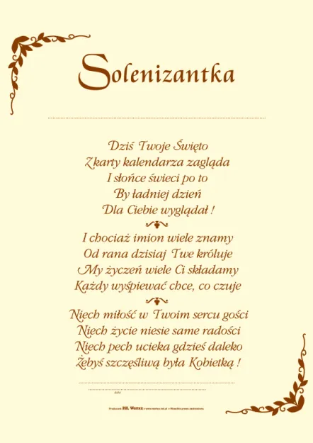 Dyplom - Solenizantka