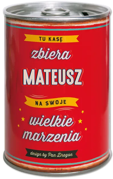 Puszka Skarbonka Vip - Mateusz - Tu kasę zbiera Mateusz na swoje wielkie marzenia