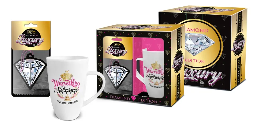 Zestaw Diamond - Wszystkiego najlepszego spełnienia marzeń - kubek + zapach samochodowy
