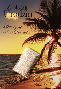 Karnet z piaskiem z plaży - Z okazji urodzin, oderwij się od codzienności