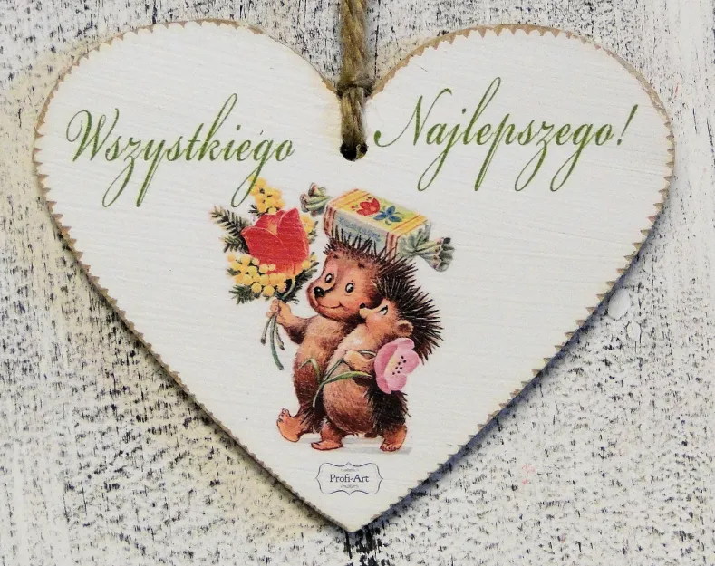 Tabliczka Retro Vintage, serce duże - Wszystkiego najlepszego