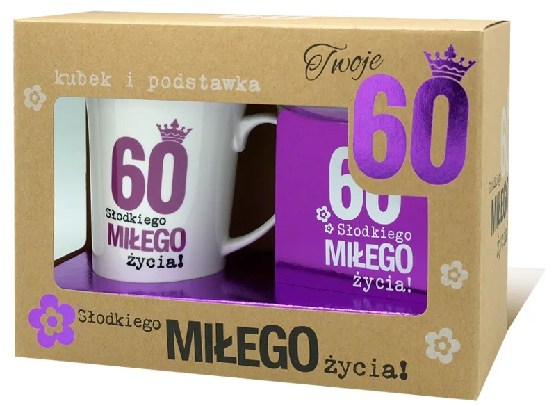 Kubek + podstawka (fioletowa) - 60 Słodkiego miłego życia - Kolekcja cudowne lata