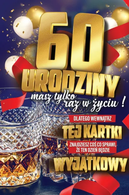 Karnet + naklejka na butelkę - 60 urodziny