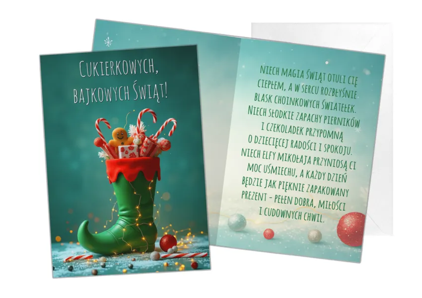 Kartka C5 -Cukierkowych Bajkowych Świąt (but)