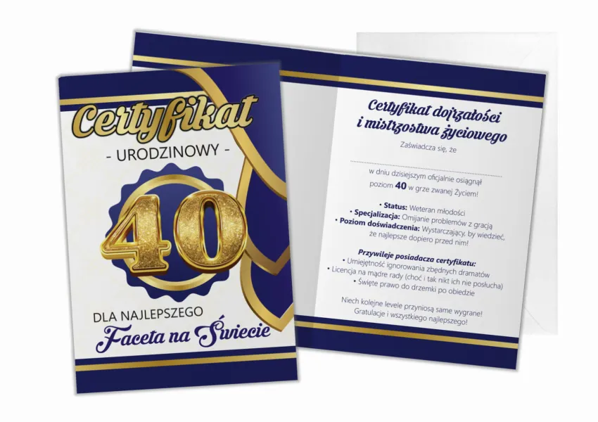Kartka C5 - Certyfikat urodzinowy 40 dla najlepszego Faceta na świecie
