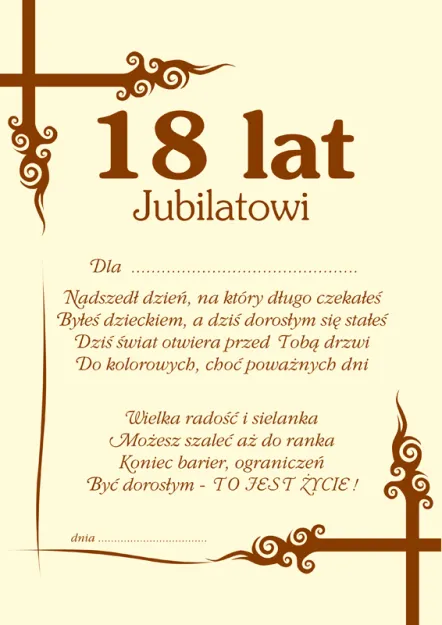 Dyplom - 18 lat jubilatowi