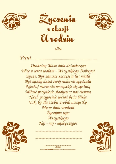Dyplom - Życzenia z okazji urodzin dla Pani ...