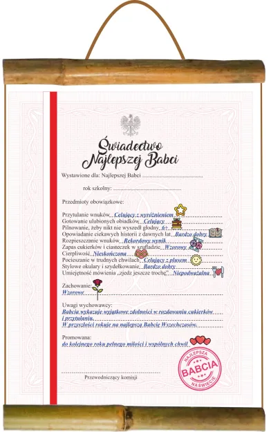 Dyplom z bambusem - Świadectwo najlepszej Babci