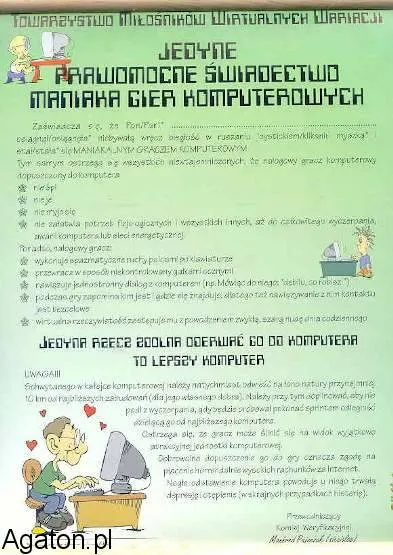 Dyplom - świadectwo maniaka gier komputerowych