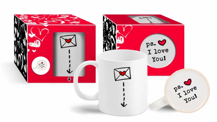 Kubek z grafiką od spodu - ps. I love You!
