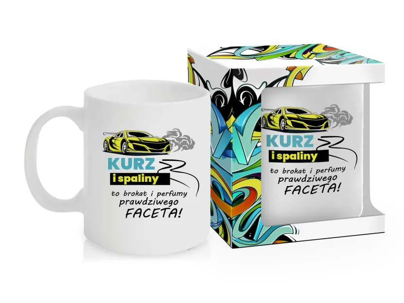 Kubek 400ml - Kurz i spaliny to brokat i perfumy prawdziwego Faceta