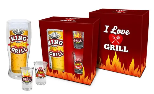 Zestaw grill  - Szklanka do piwa King Grill + 2 kieliszki