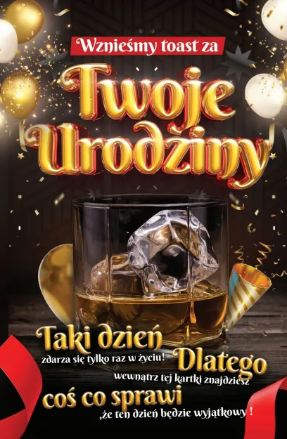 Karnet + naklejka na butelkę - Wznieśmy toast za Twoje urodziny