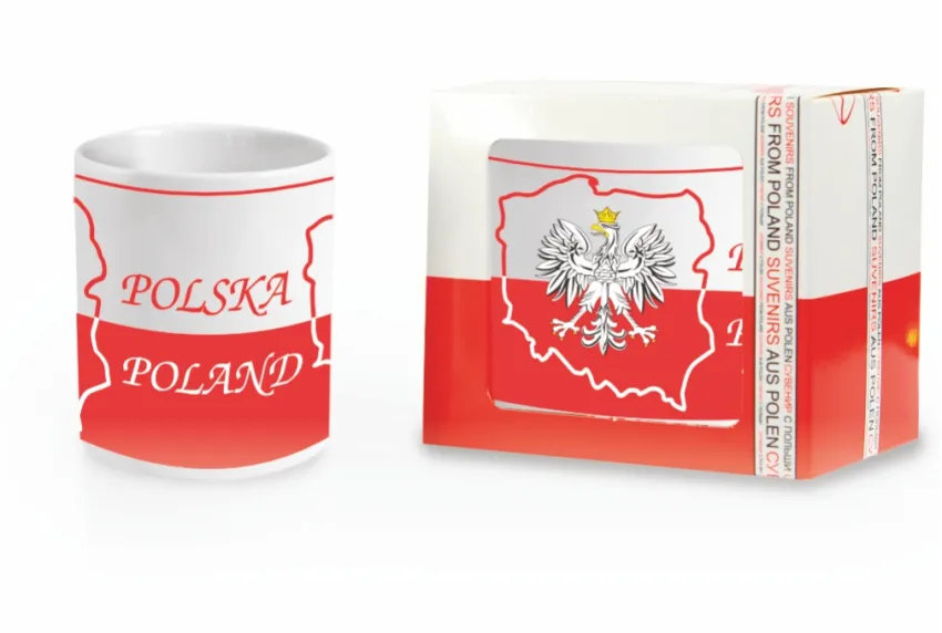 Kubek ceramiczny biały - Polska - orzeł na mapie