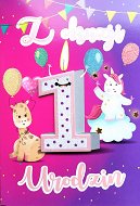 Karnet 4K - Z okazji 1 urodzin (różowa)