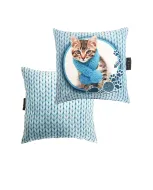 Poduszka obustronna śr. - (niebieska) Kot w szaliku
