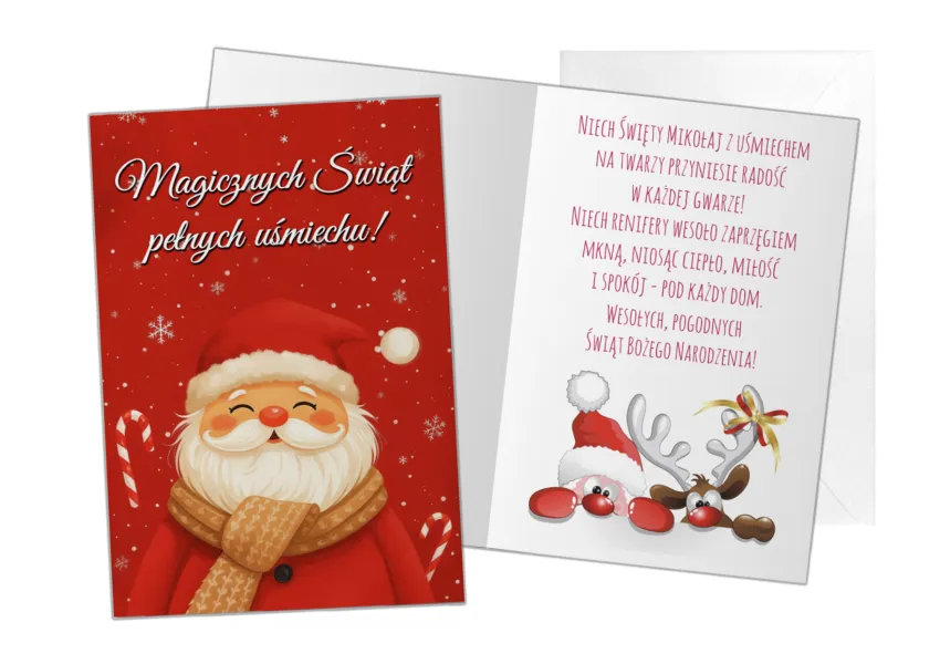 Kartka C5 -Magicznych Świąt pełnych uśmiechu (Mikołaj)