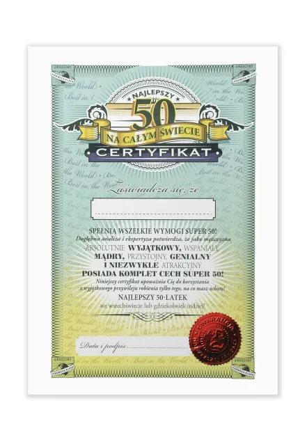 Certyfikat - Najlepszy 50-latek na całym świecie