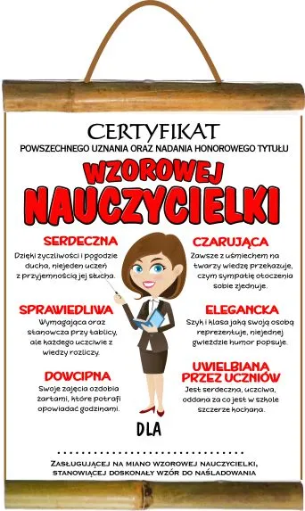 Dyplom z bambusem - Certyfikat wzorowej Nauczycielki