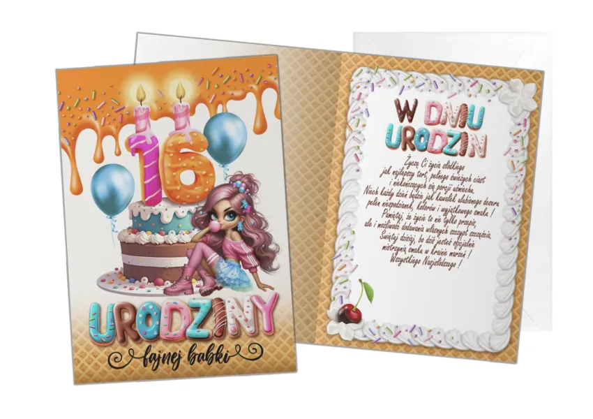Kartka C5 - 16 Urodziny Fajnej Babki