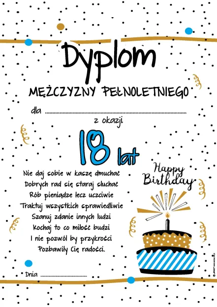 Dyplom - Meżczyzny pełnoletniego dla ... z okazji 18 lat