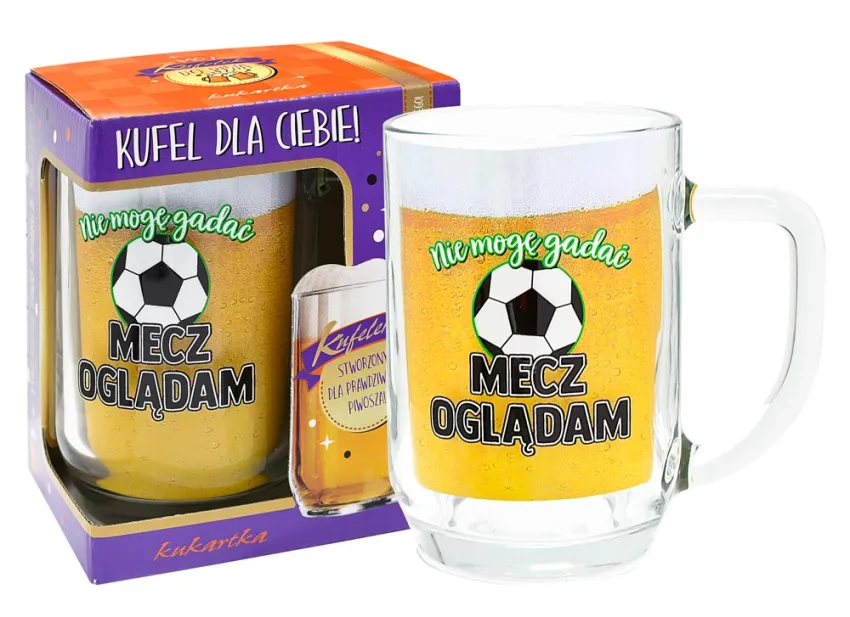 Kufel szklany Kukartka - Nie mogę gadać mecz oglądam