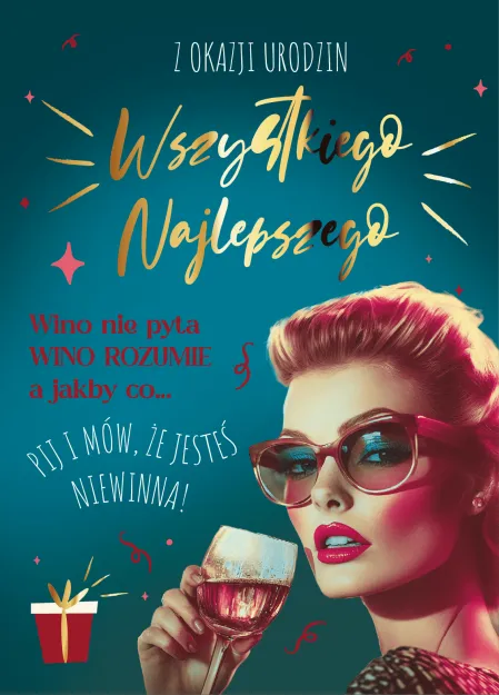 Karnet AS - Z okazji urodzin wszystkiego najlepszego. Wino nie pyta wino rozumie...