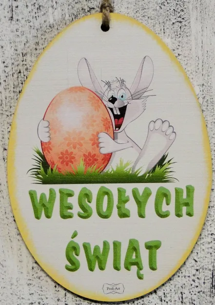 Tabliczka Vintage jajko duże - (zając) Wesołych Świąt