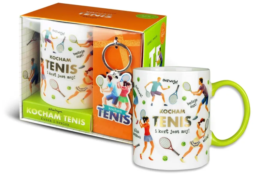 Kubek + brelok Porys - Kocham tenis i kort jest mój!