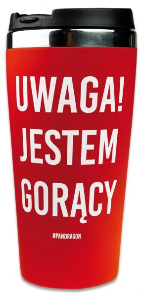 Kubek termiczny vintage - Uwaga jestem gorący