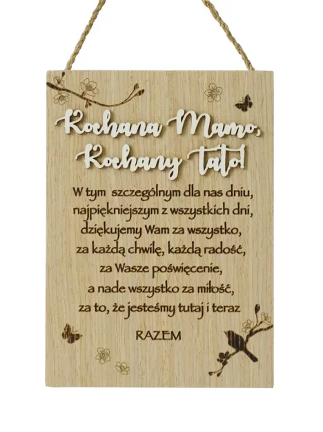 Drewniana sentencja TBS - Kochana Mamo, kochany Tato!