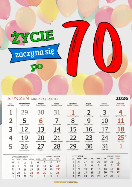 Kalendarz 2026 - Życie zaczyna się po 70