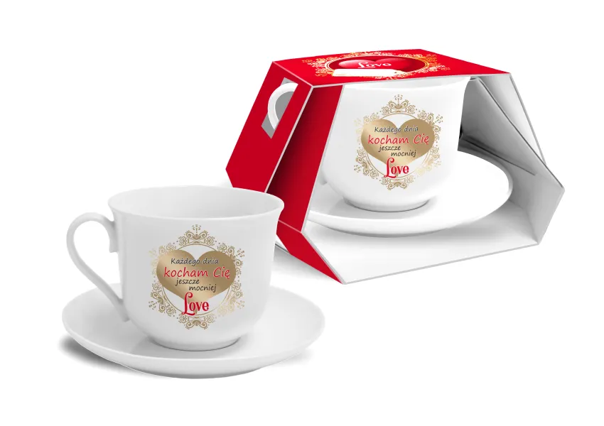 Filiżanka + spodek - Każdego dnia kocham Cię jeszcze mocniej. Love.
