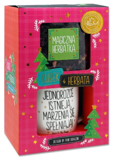 Zestaw kubek + herbata - Jednorożce istnieją, marzenia się spełniają!