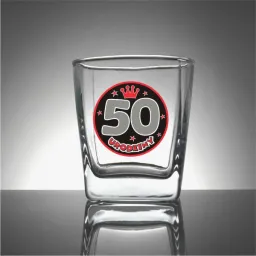 Szklanka whisky - 50 urodziny (kółko, czarne tło)