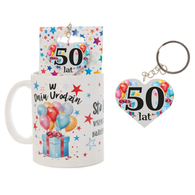 Kubek - W dniu urodzin + breloczek 50 lat